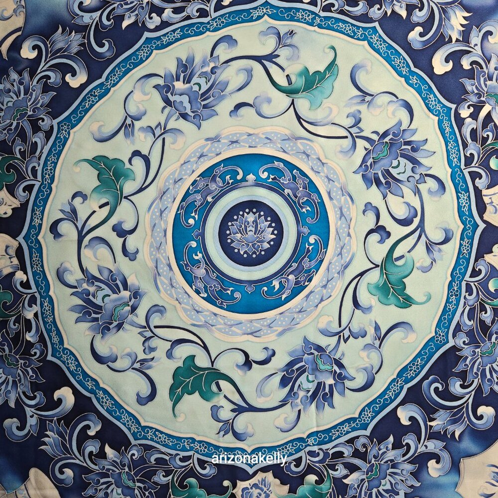 Large Silk Scarf Hand-Rolled Hems Blue - Picture 10 of 12